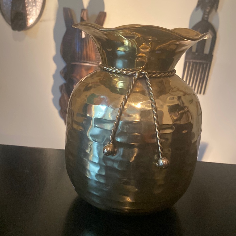 Boho Vintage Brass Planter Rope Detail
